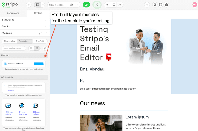 Stripo drag and drop email editor
