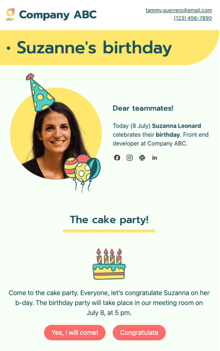 internal email staff anniversaries and celebration example