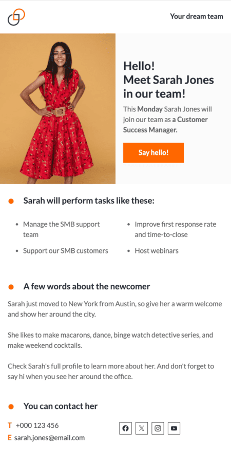 new employee introduction email template example